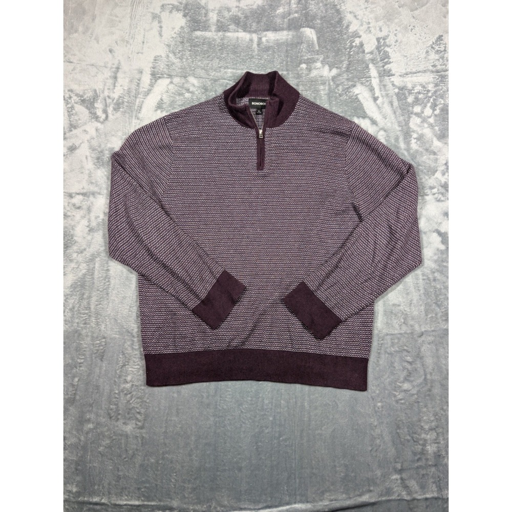 Bonobos Sweater Mens XLarge Slim Pullover Quarter Zip Purple Gray Geometric